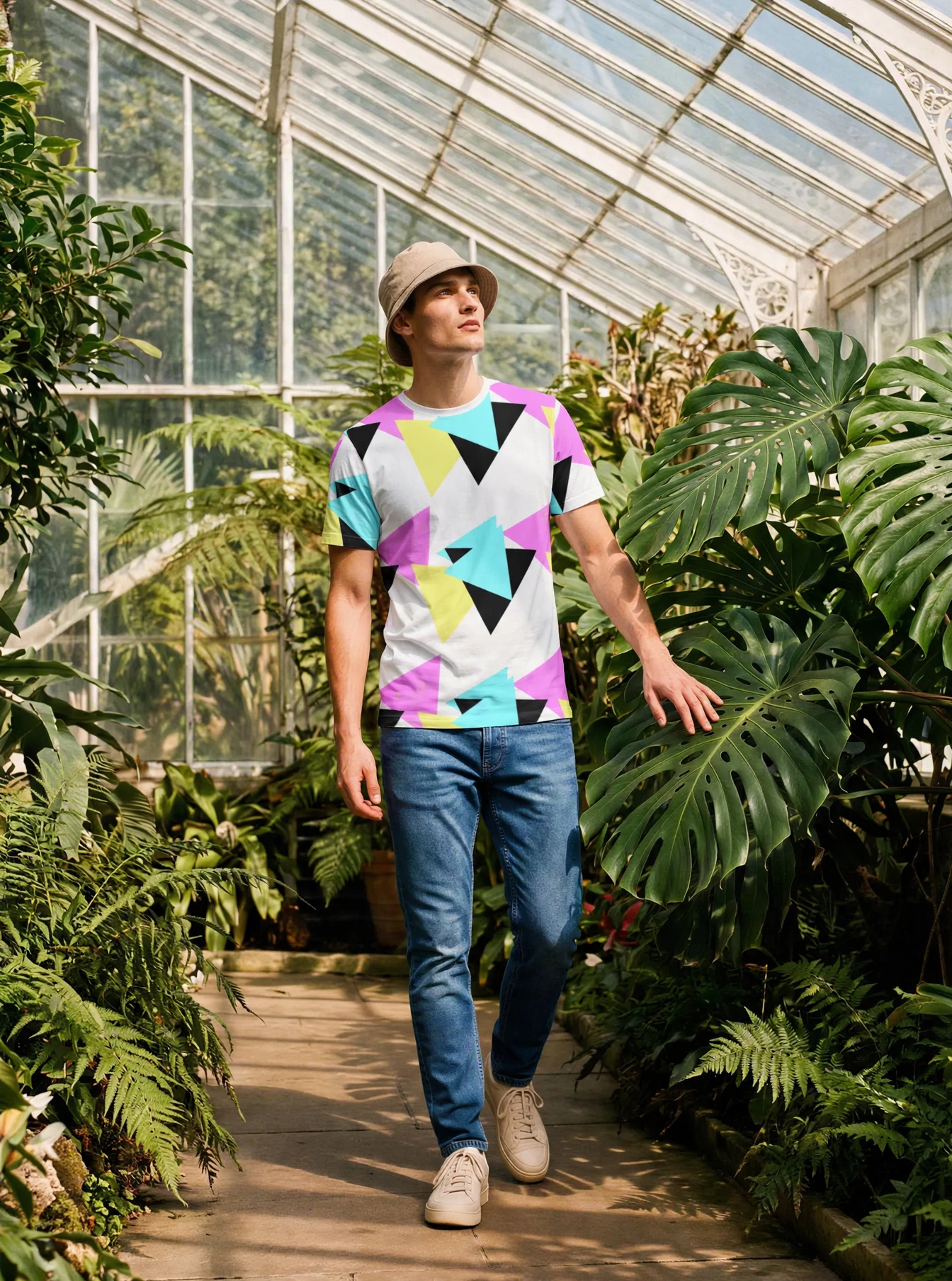 Geo Blocks All-Over Print T-Shirt, white colourway, front view