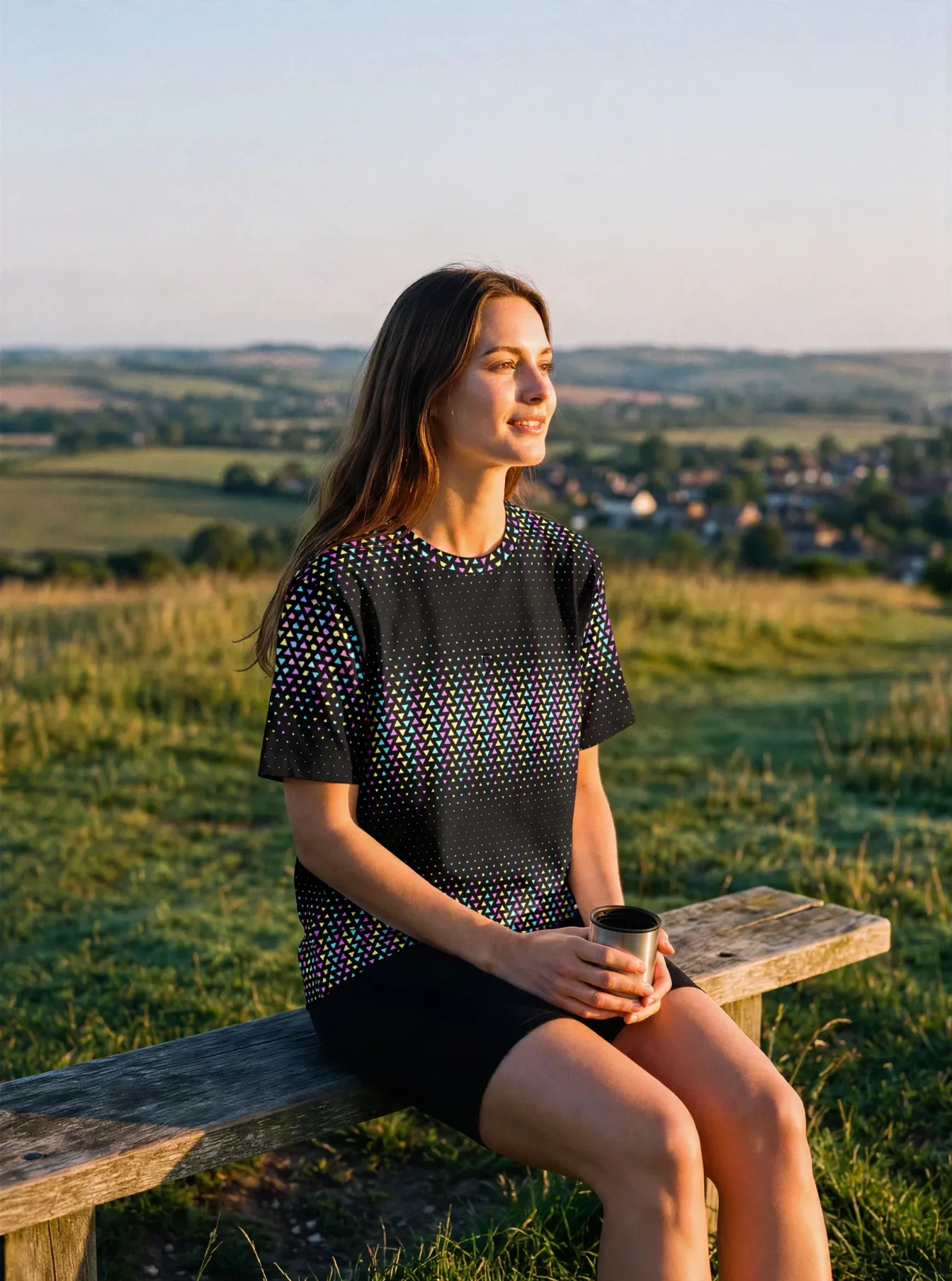 Geo Halftone All-Over Print T-Shirt worn by a model
