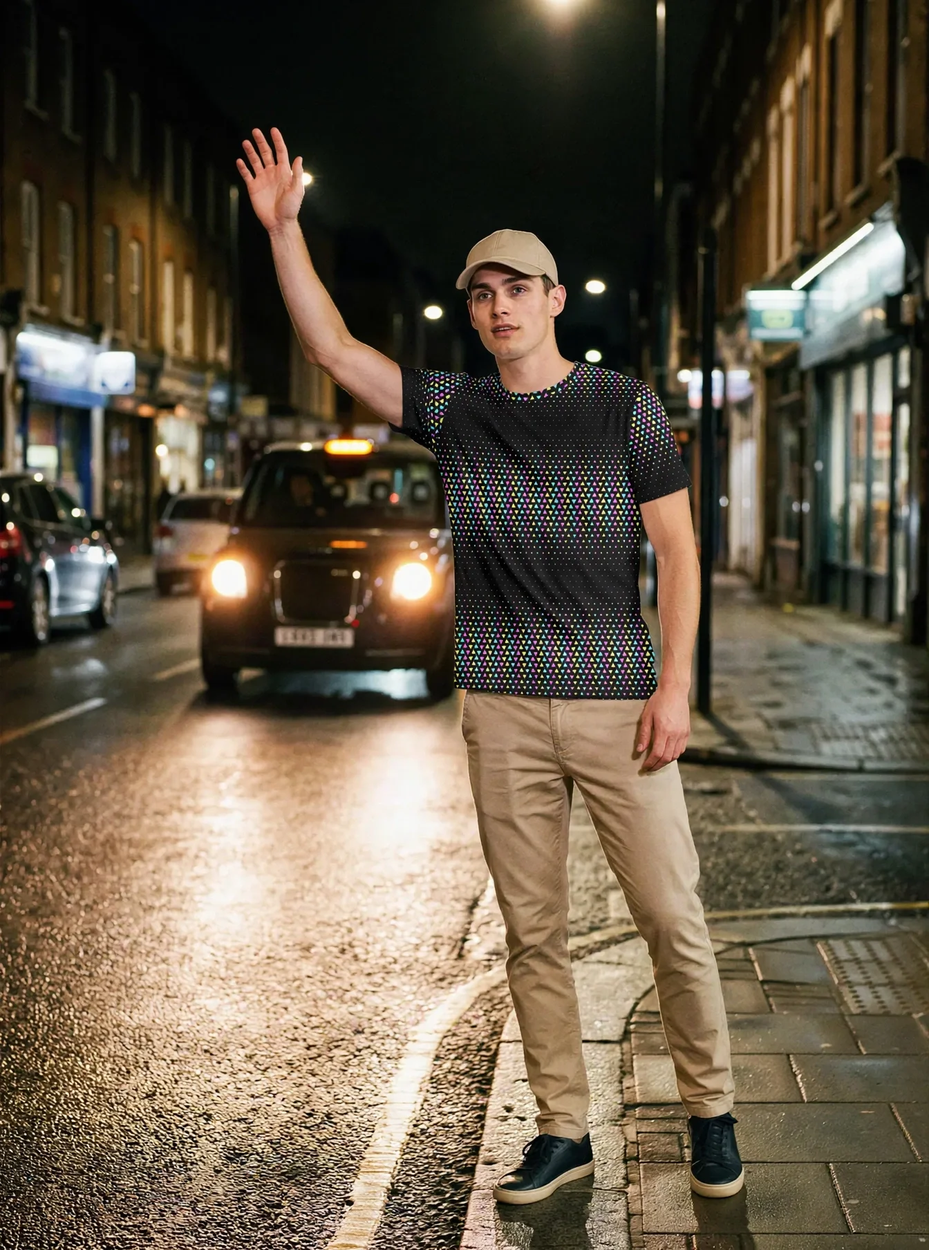 Geo Halftone All-Over Print T-Shirt worn by a model