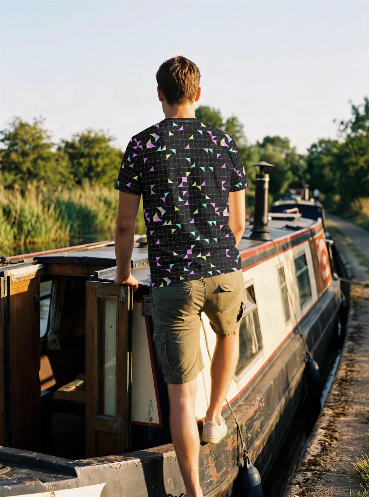 Geo Mesh All-Over Print T-Shirt, black colourway, back view
