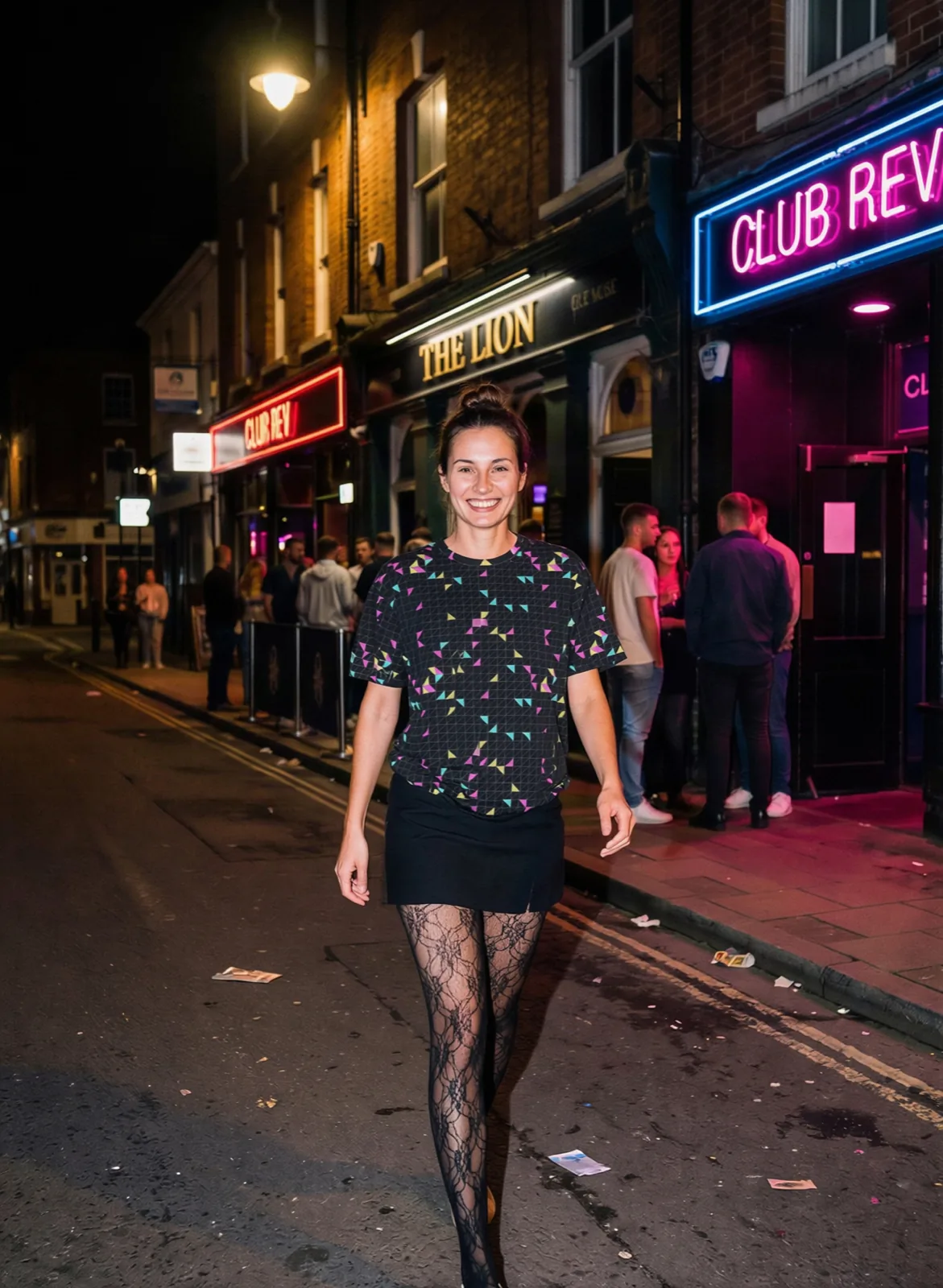 Geo Mesh All-Over Print T-Shirt, black colourway, on model