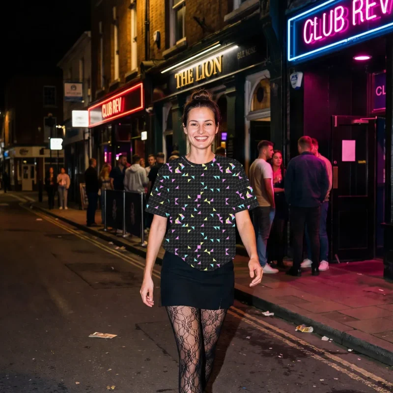 Geo Mesh All-Over Print T-Shirt worn by a model