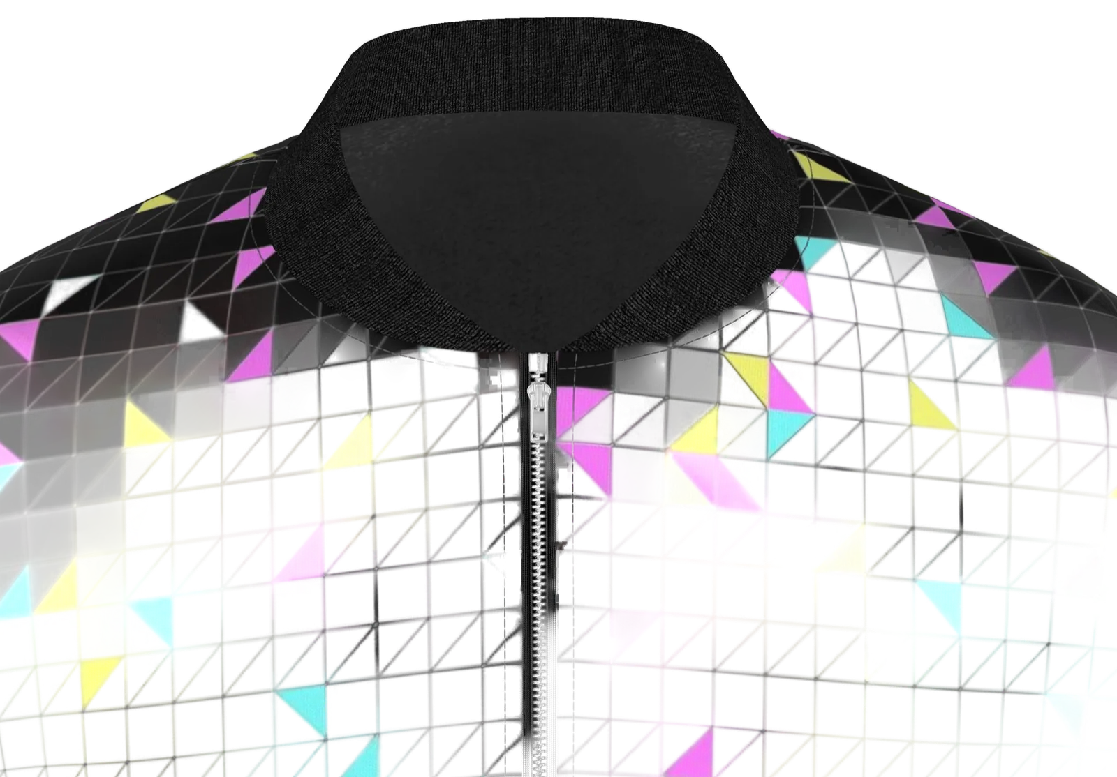 Geo Mesh Bomber Jacket, black colourway, mockup