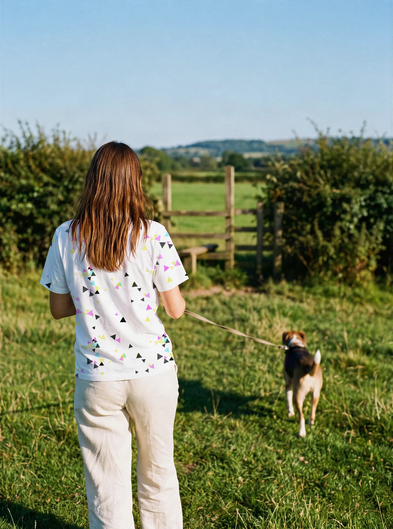 Geo Scatter All-Over Print T-Shirt, white colourway, on model