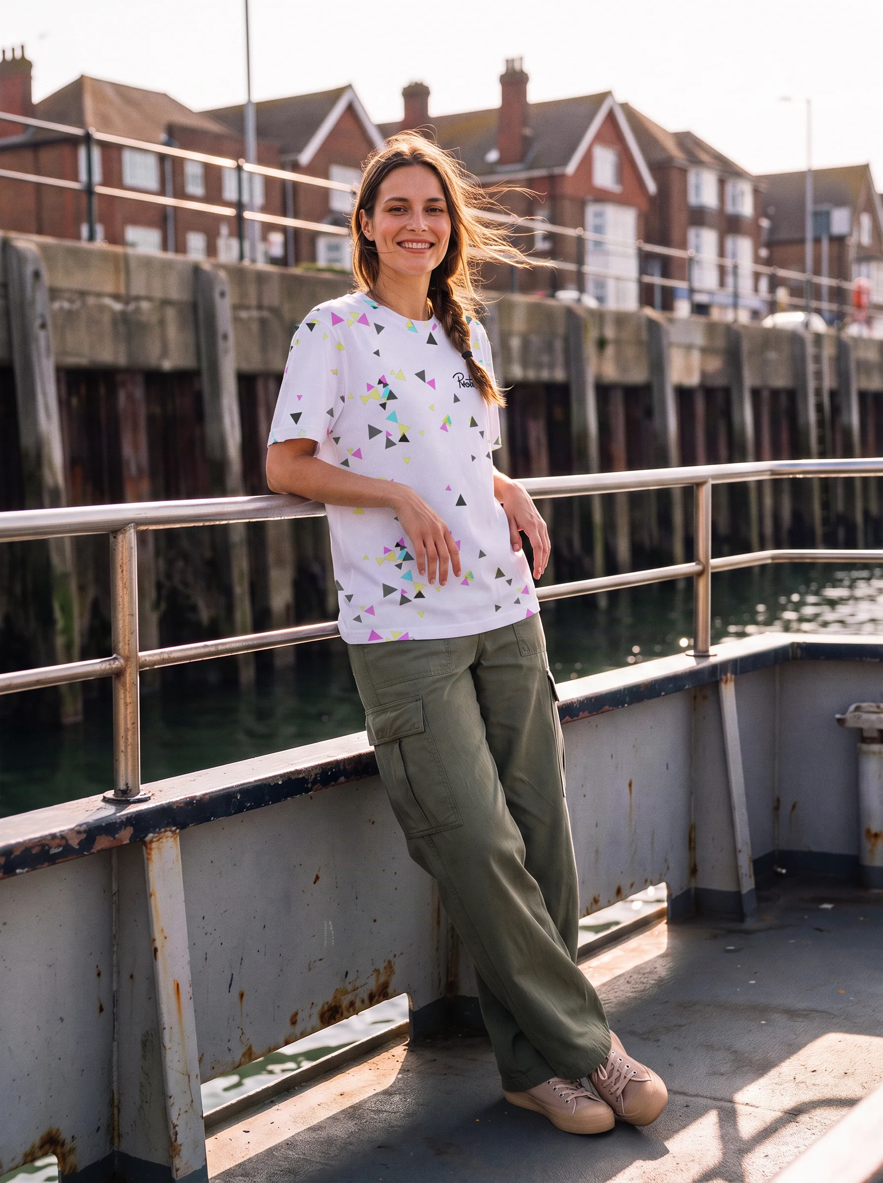 Geo Scatter All-Over Print T-Shirt worn by a model
