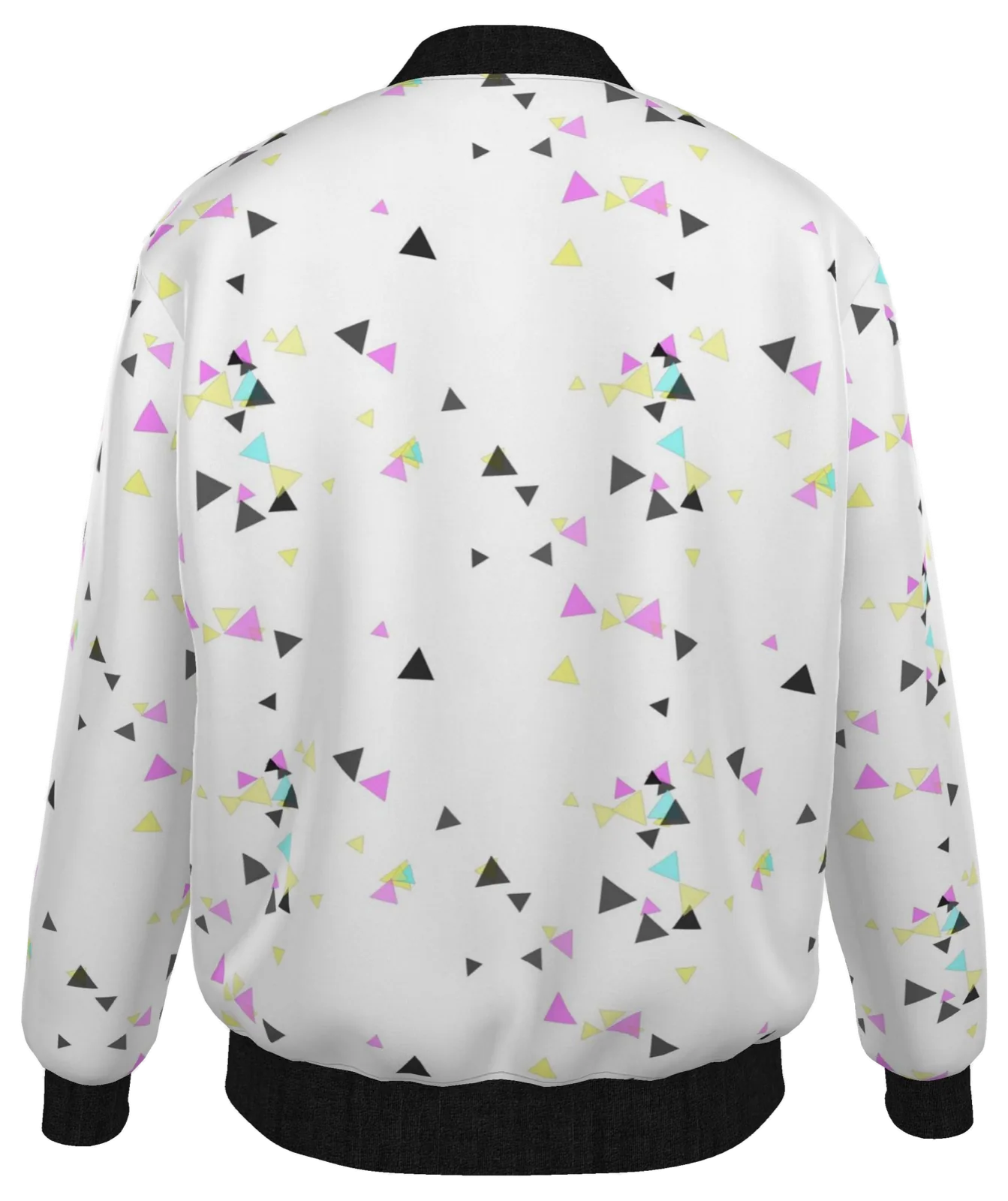 Geo Scatter Bomber Jacket, white colourway, mockup