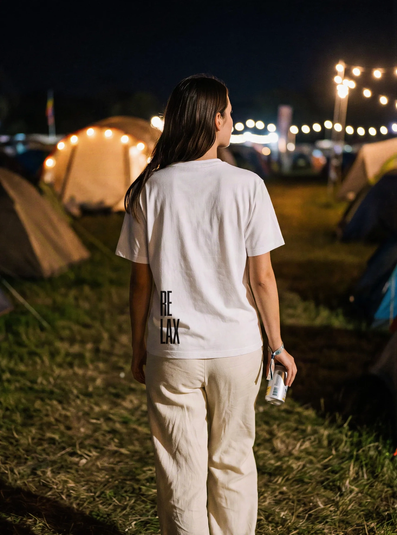 "RELAX" Backprint Tee, on model