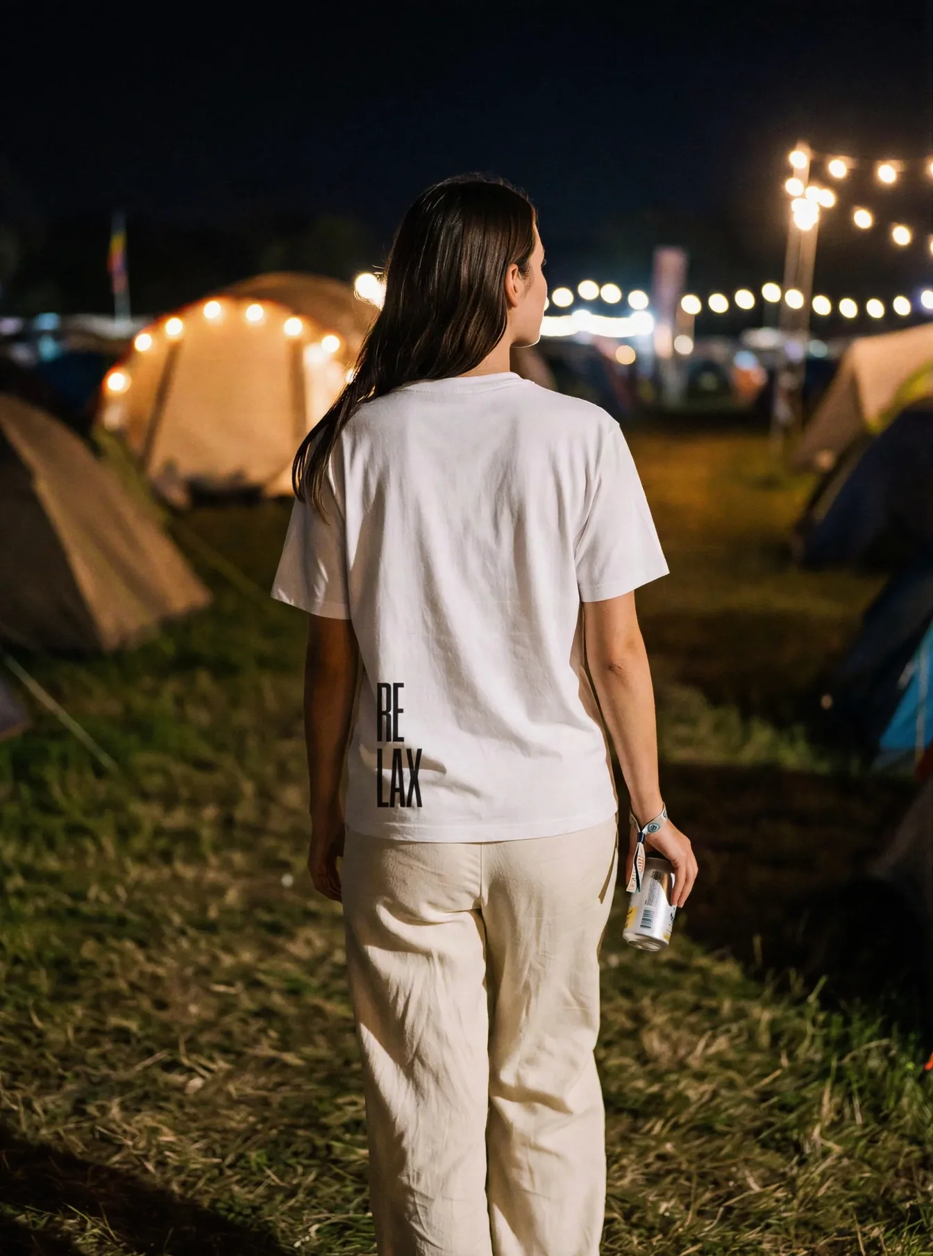 "RELAX" Backprint Tee worn by a model
