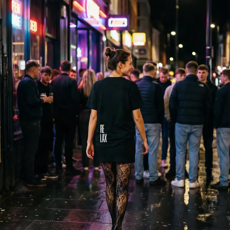"RELAX" Backprint Tee worn by a model