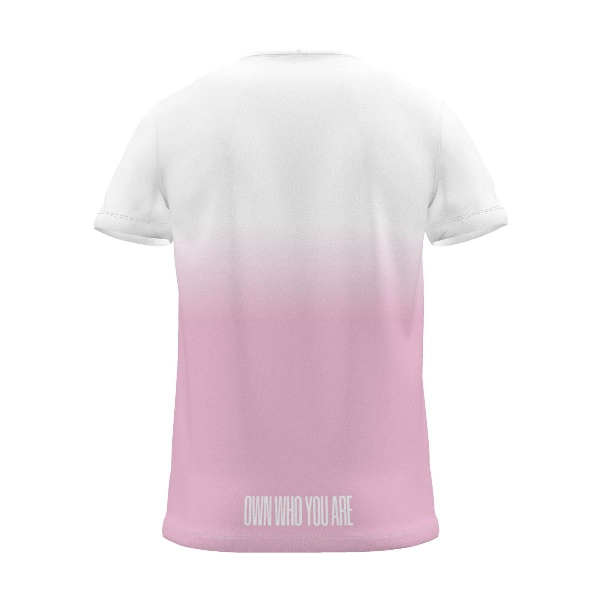 "Own who you are" Backprint Tee (Centred Hem Print), magenta dip, back view