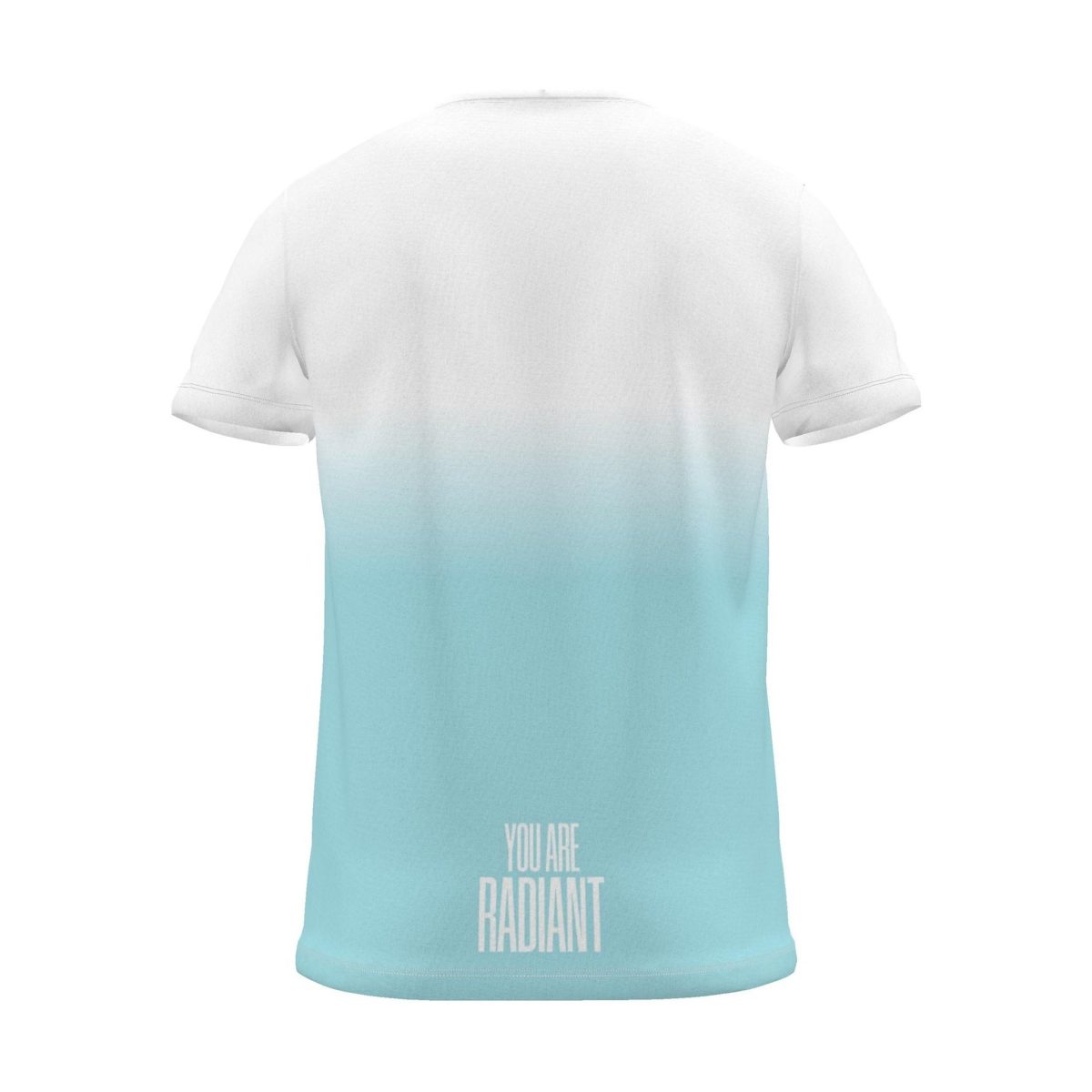 "YOU ARE RADIANT" Backprint Tee, cyan dip, back view