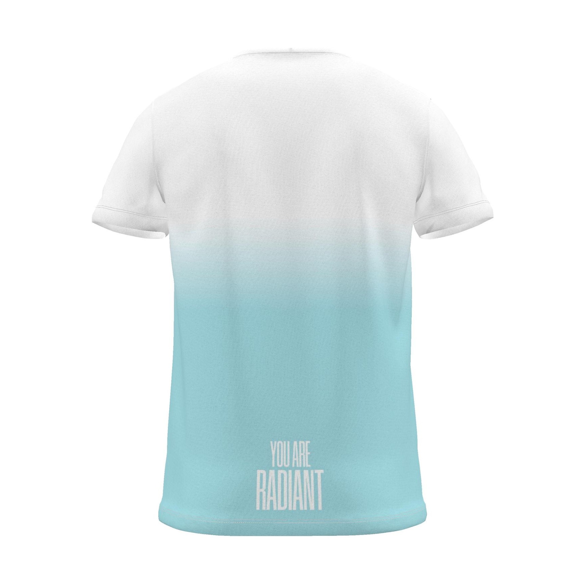 "YOU ARE RADIANT" Backprint Tee, cyan dip, back view