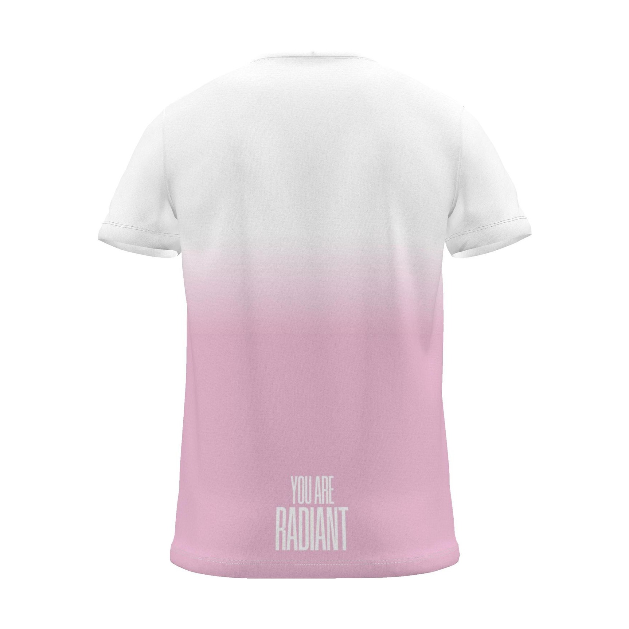 "YOU ARE RADIANT" Backprint Tee, magenta dip, back view