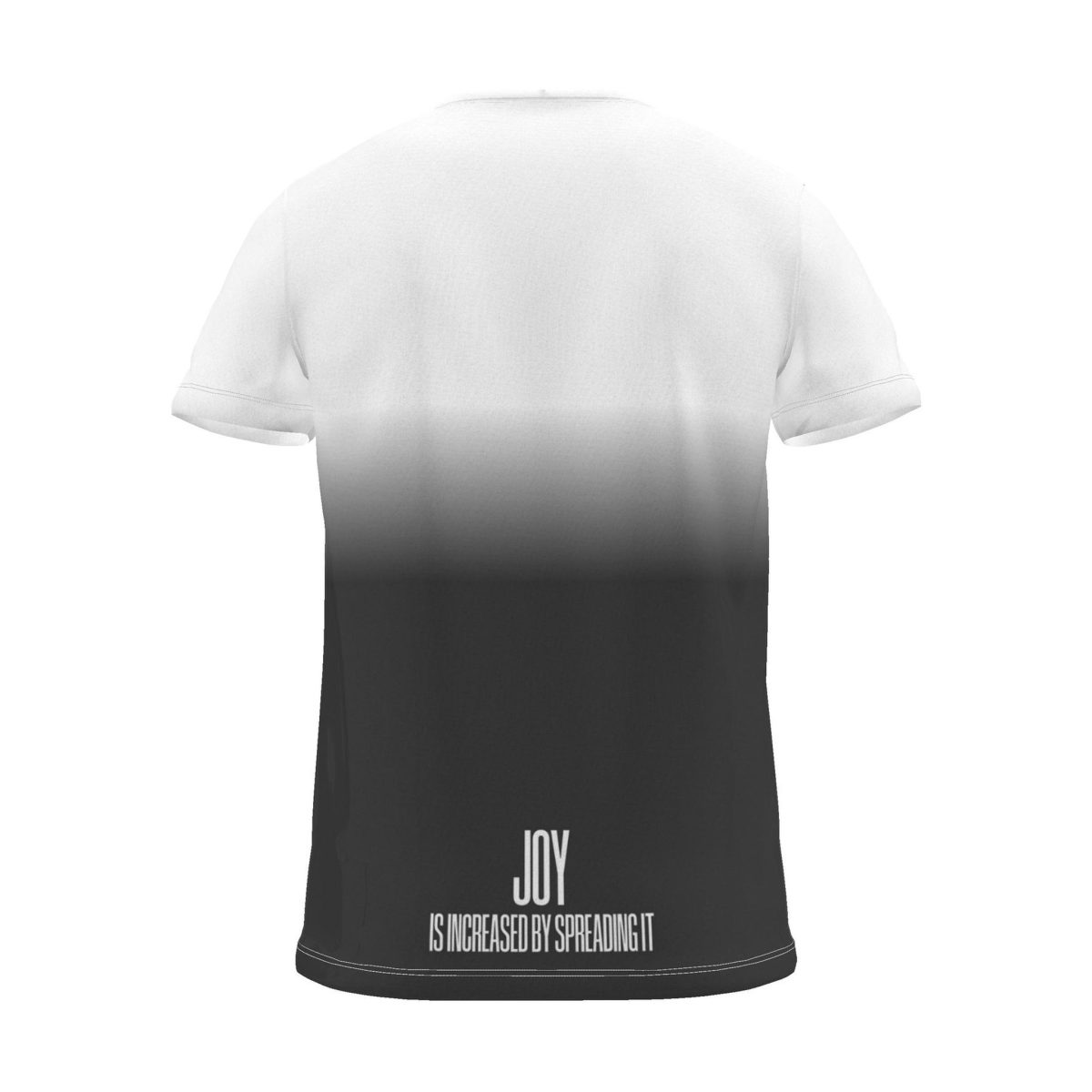 "JOY IS INCREASED BY SPREADING IT" Backprint Tee, charcoal dip, back view