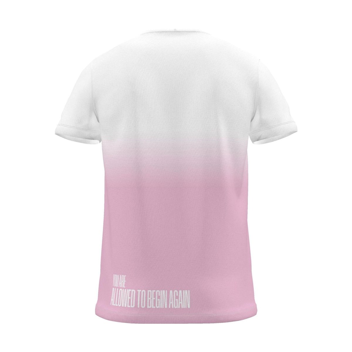 "You're allowed to begin again" Backprint Tee, magenta dip, back view