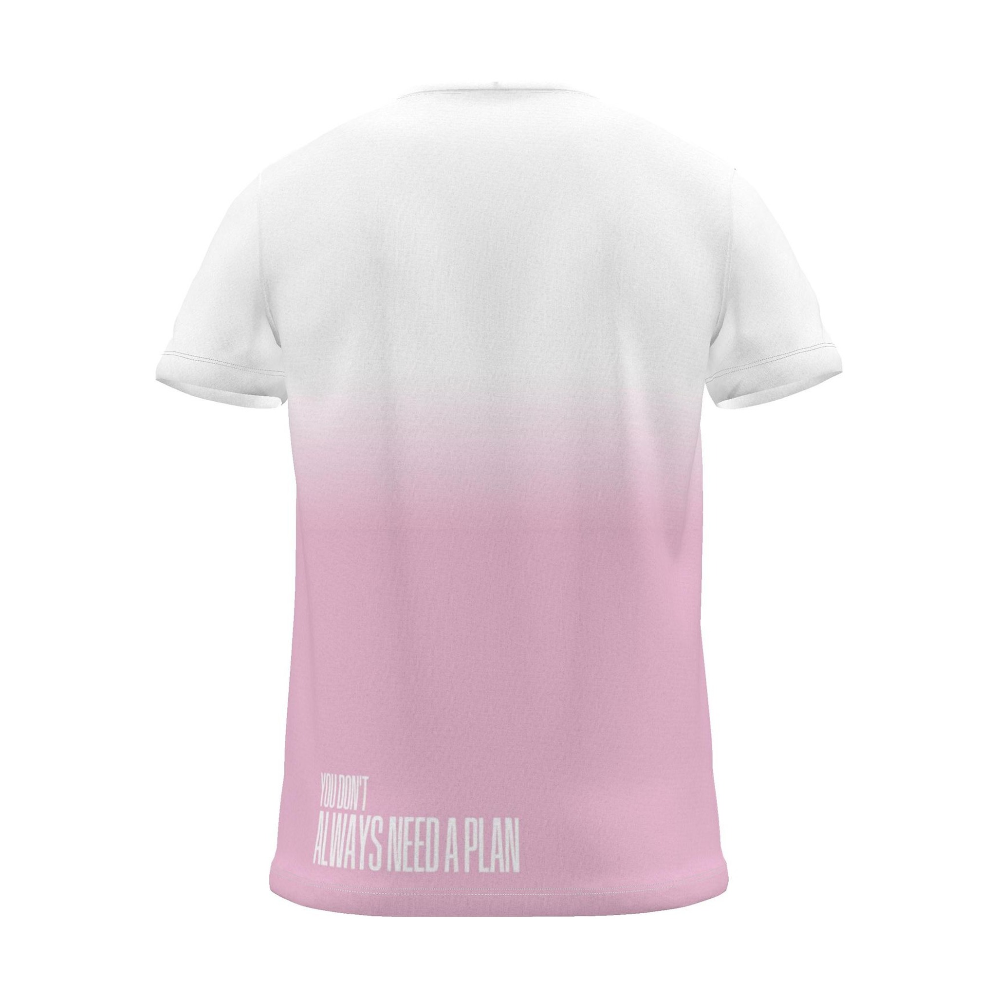 "YOU DON'T ALWAYS NEED A PLAN" Backprint Tee, magenta dip, back view