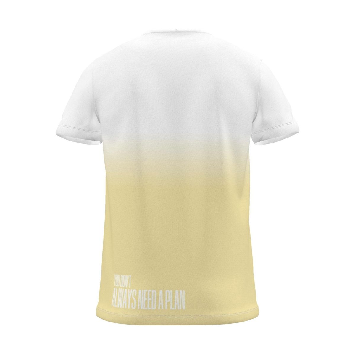 "YOU DON'T ALWAYS NEED A PLAN" Backprint Tee, yellow dip, back view