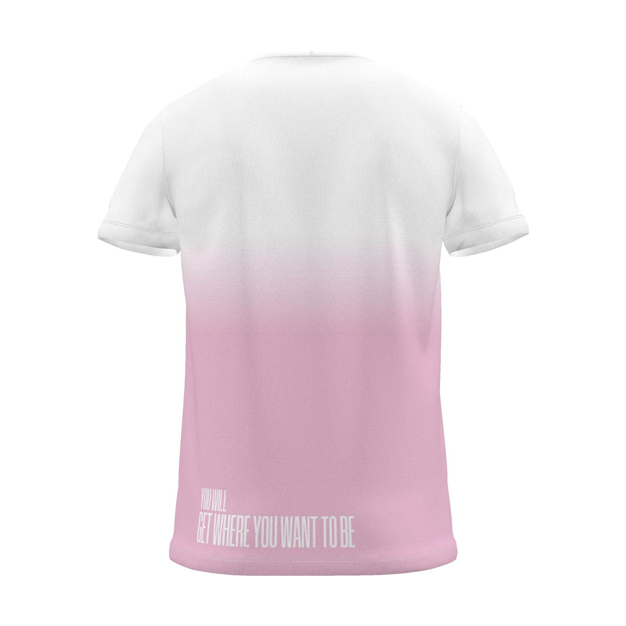 "you will get to where you want to be" Backprint Tee (Hem Print), magenta dip, back view