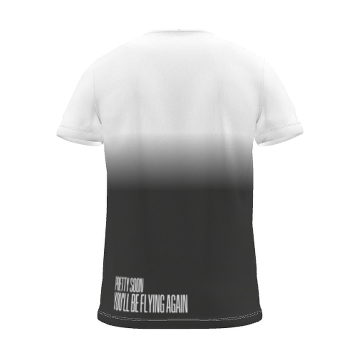 "pretty soon, you'll be flying again" Backprint Tee (Hem Print), charcoal dip, back view