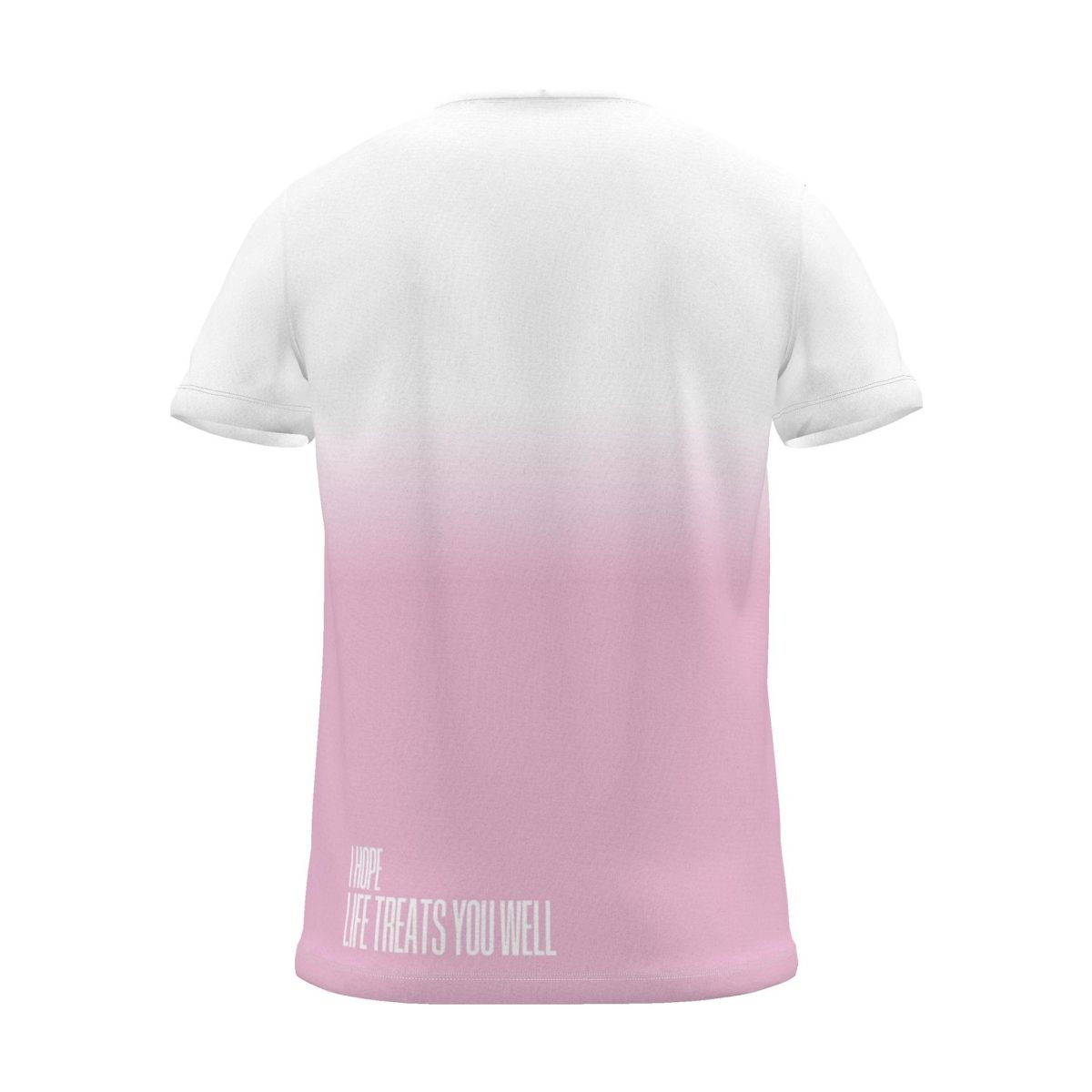 "I hope life treats you well" Backprint Tee, magenta dip, back view