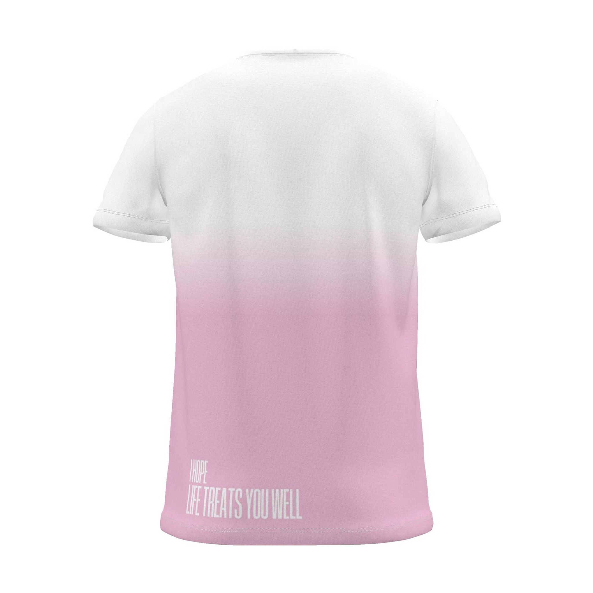 "I hope life treats you well" Backprint Tee, magenta dip, back view