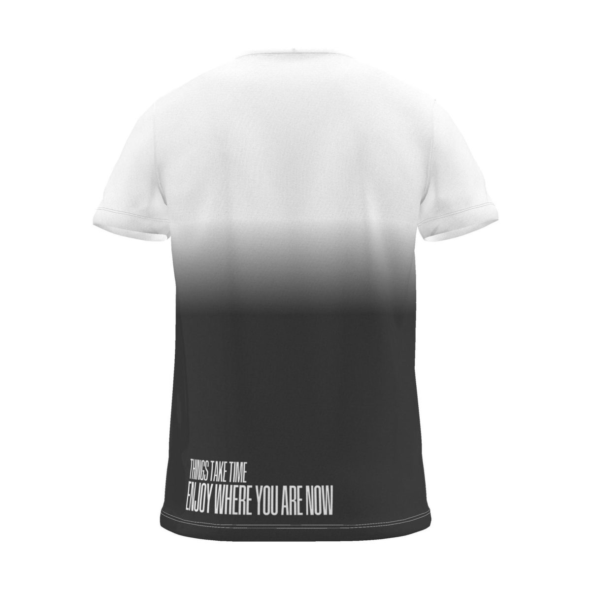 "enjoy where you are now" Backprint Tee, charcoal dip, back view