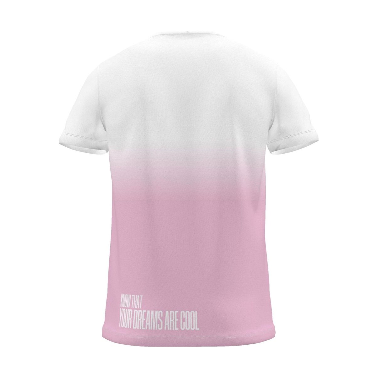 "Your dreams are cool" Backprint Tee, magenta dip, back view