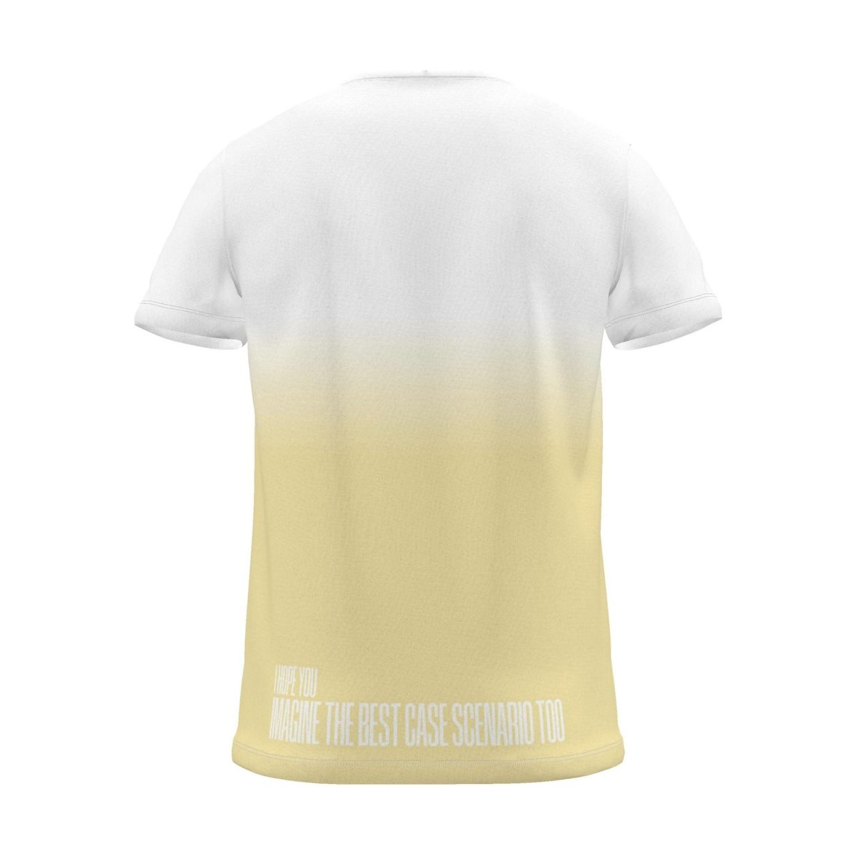"imagine the best case scenario too" Backprint Tee (Hem Print), yellow dip, back view