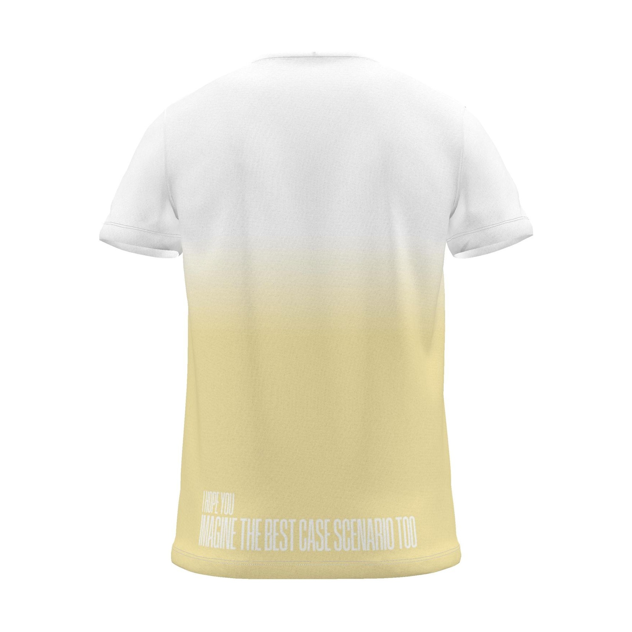 "imagine the best case scenario too" Backprint Tee (Hem Print), yellow dip, back view