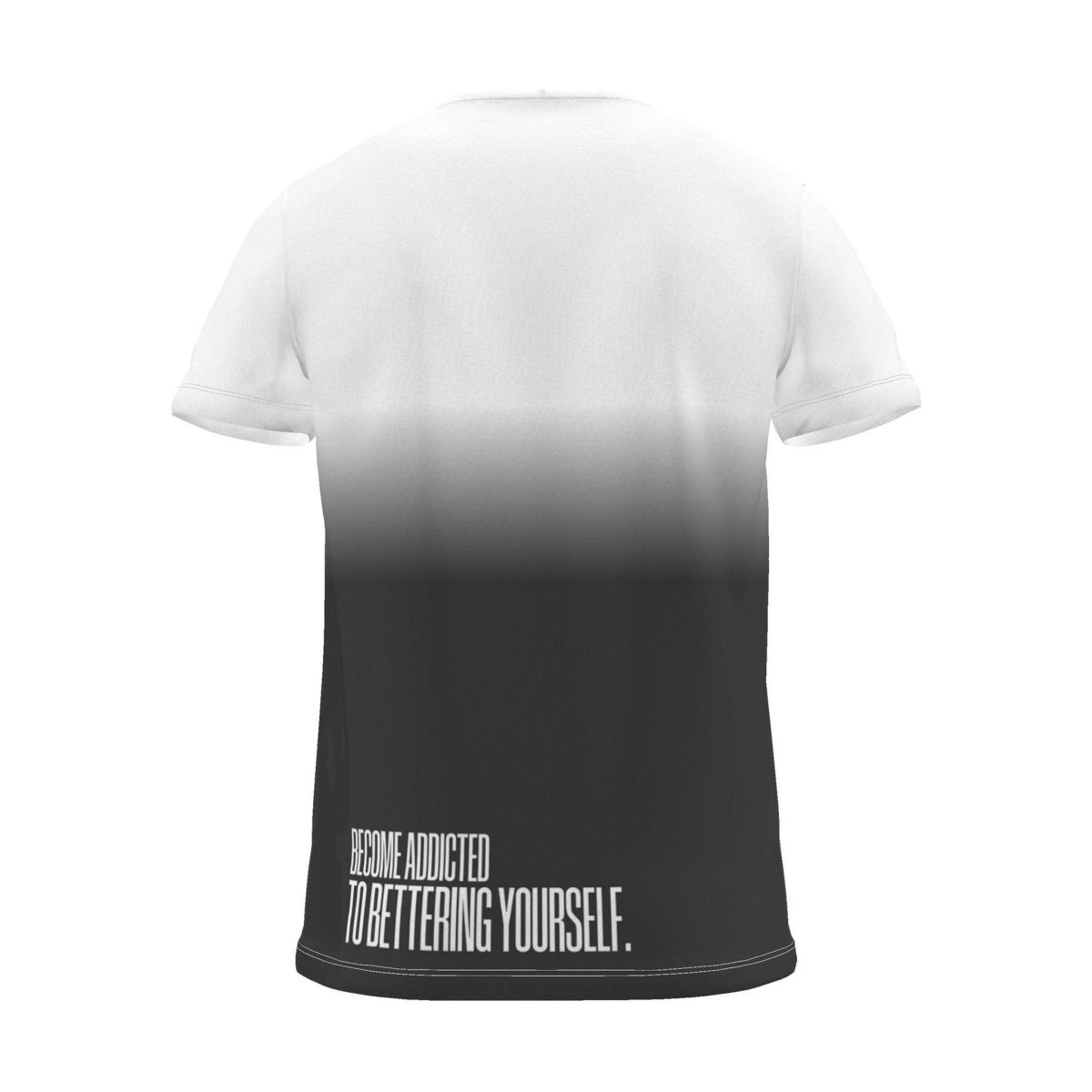 "BECOME ADDICTED TO BETTERING YOURSELF." Backprint Tee, charcoal dip, back view