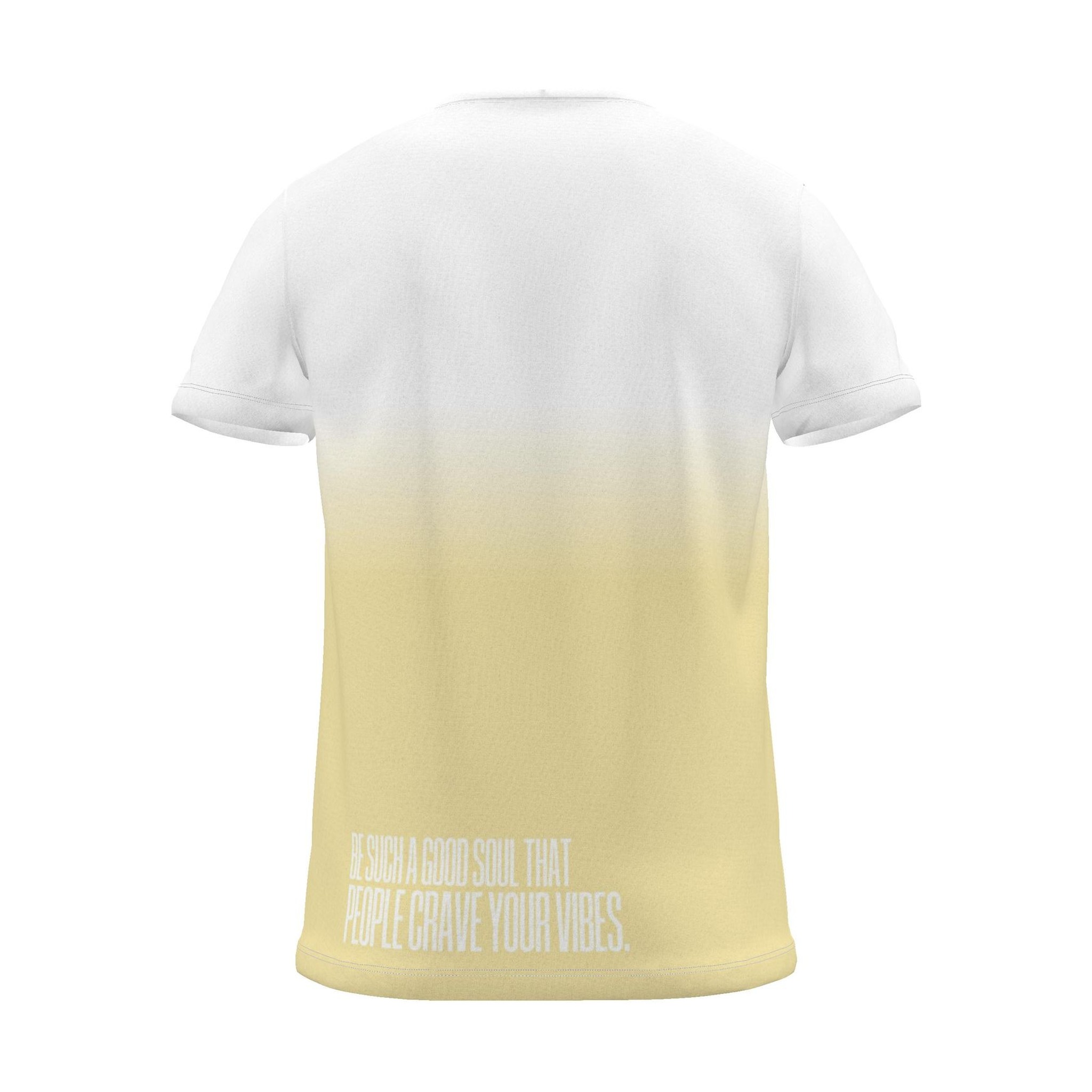 "Be such a good soul that people crave your vibes." Backprint Tee, yellow dip, back view
