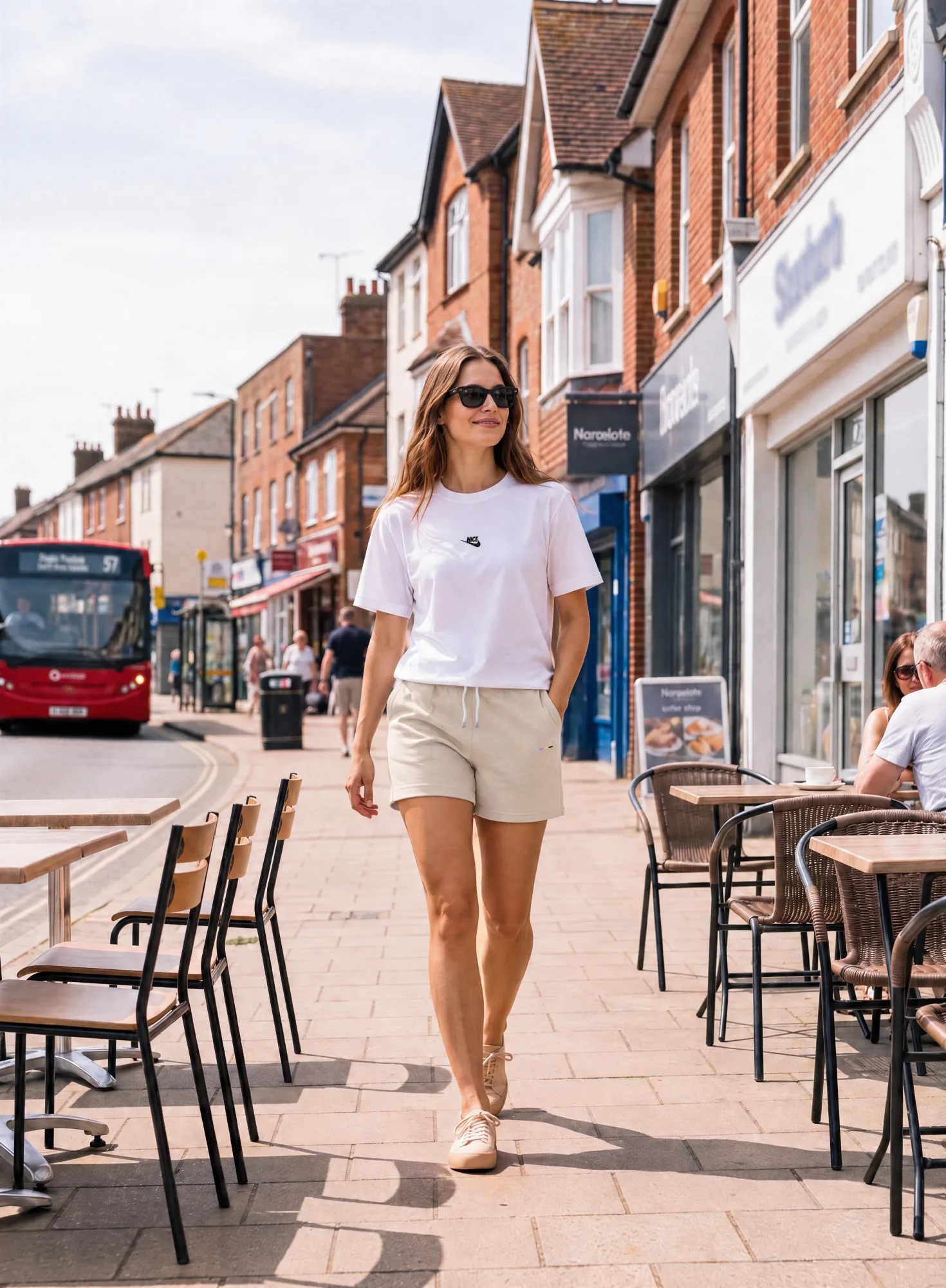 Lily wearing Its.That. Stone Shorts with the Nice Tick Front Tee