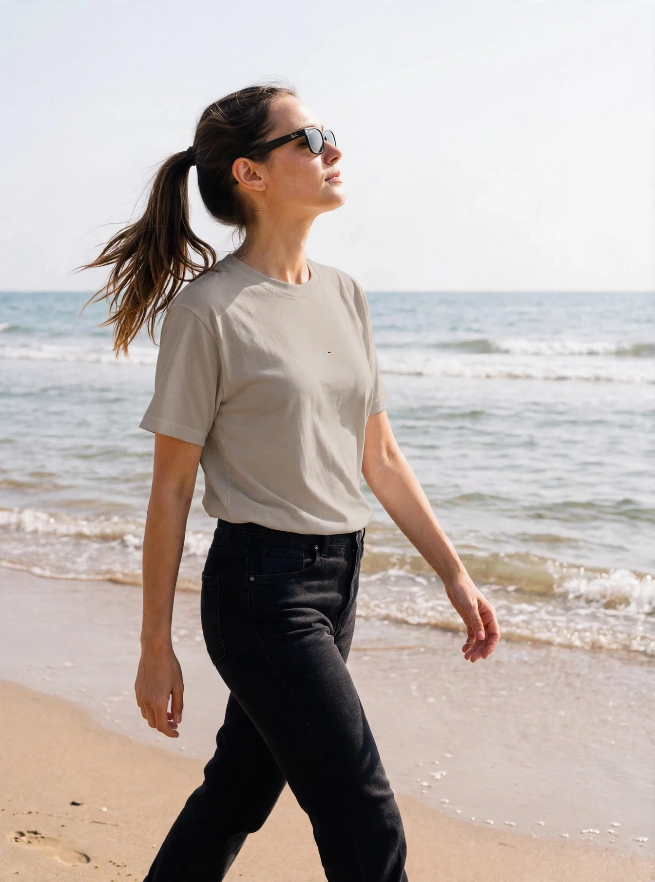 Taupe Cloudfade T-Shirt, front view, on model