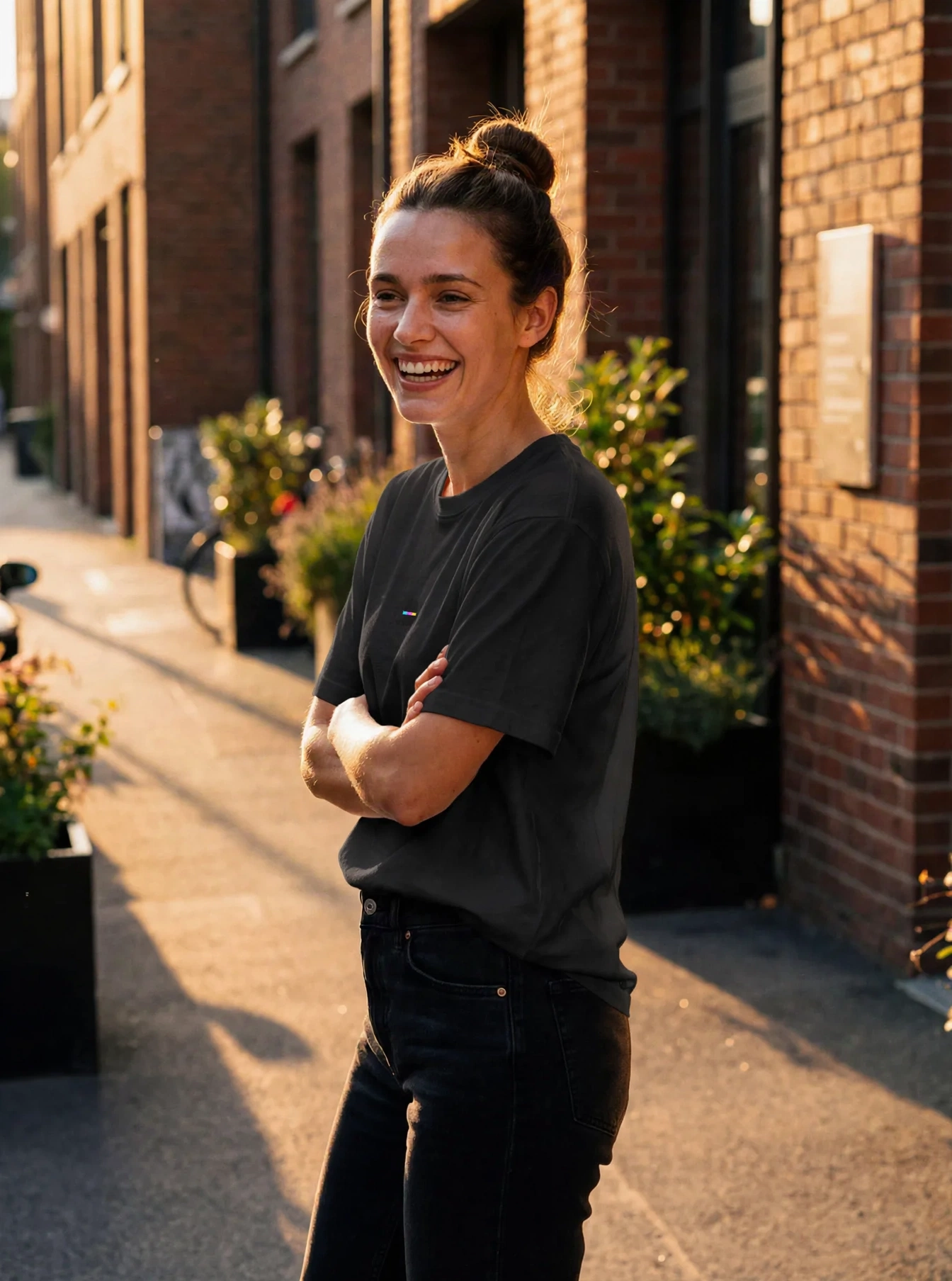 Black T-Shirt, front view, on model