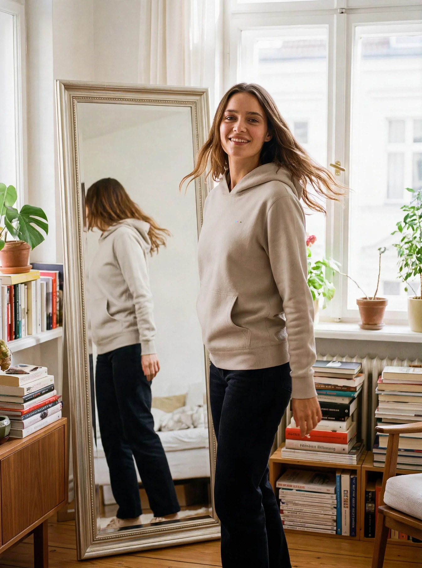 Stone Hoodie, front view, on model