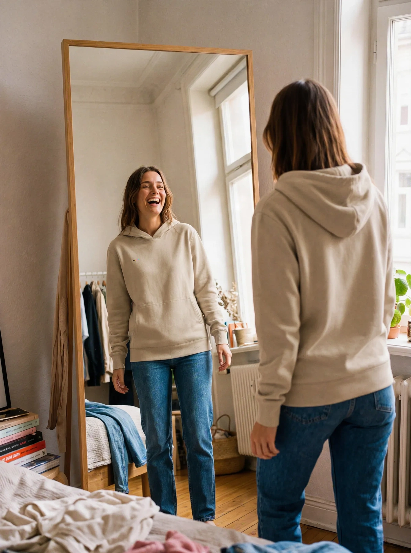 Oat Hoodie, front view, on model