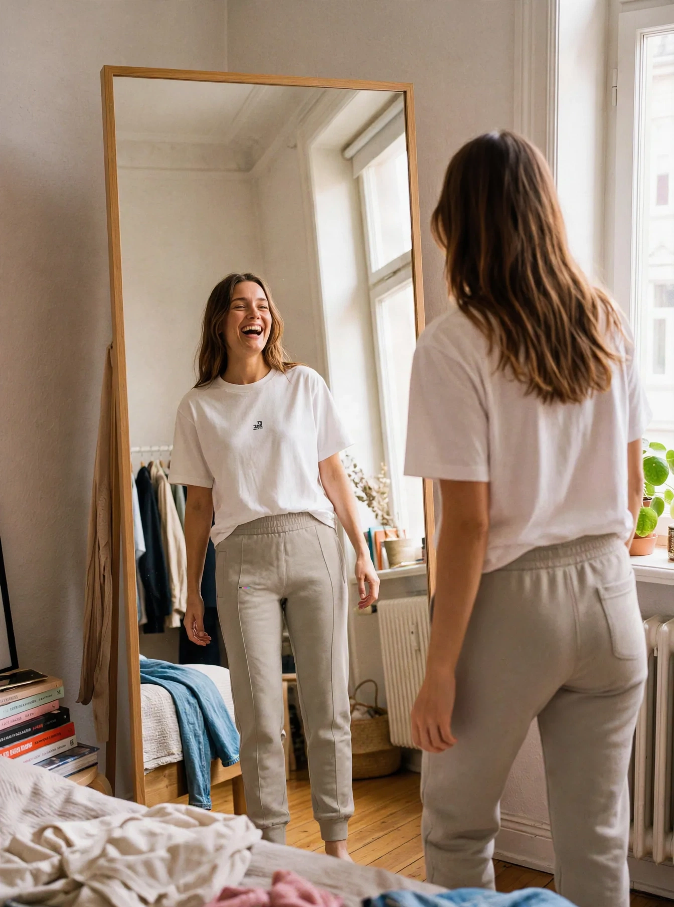 Taupe Joggers LIMITED, front view, on model