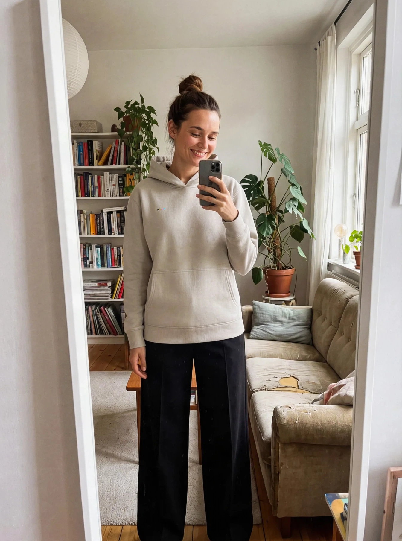 Stone Hoodie, front view, on model