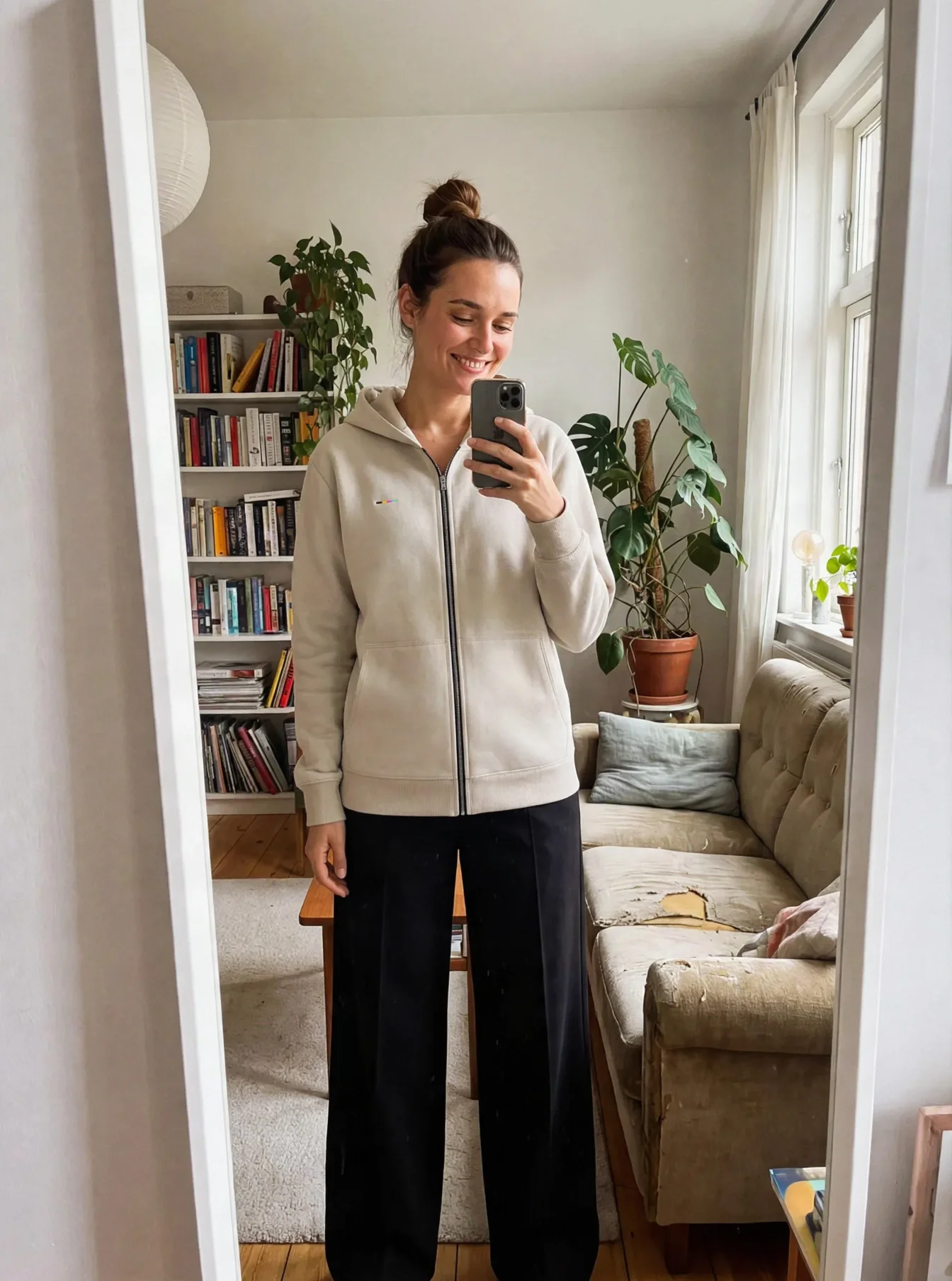 Stone Hoodie, front view, on model