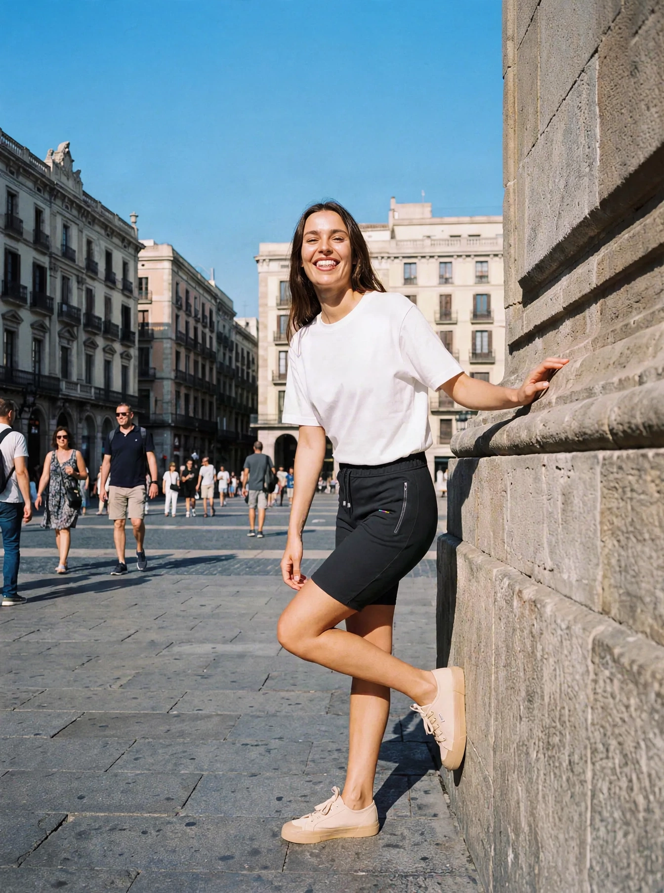 Charcoal Shorts, front view, on model