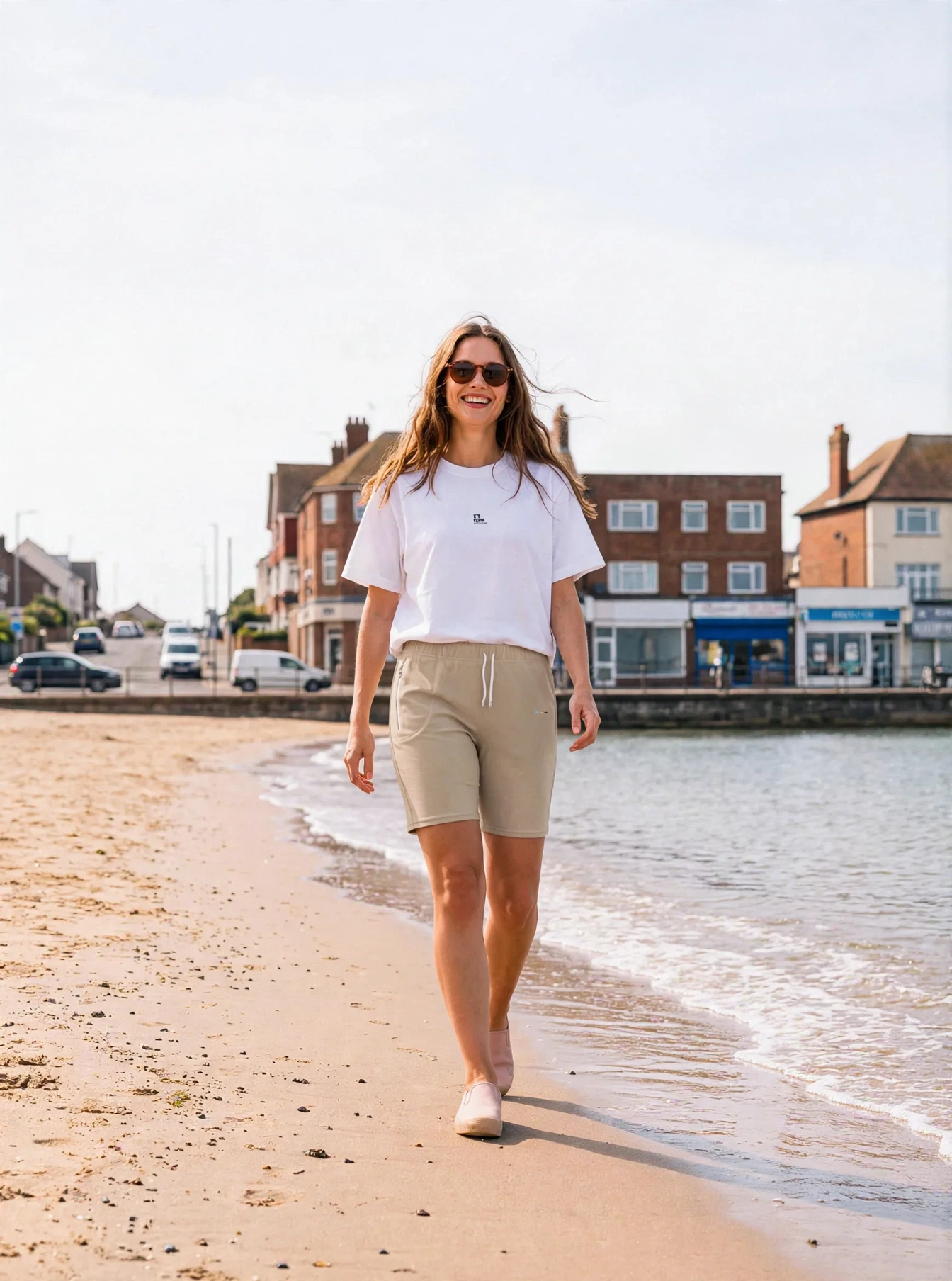 Oat Shorts, front view, on model