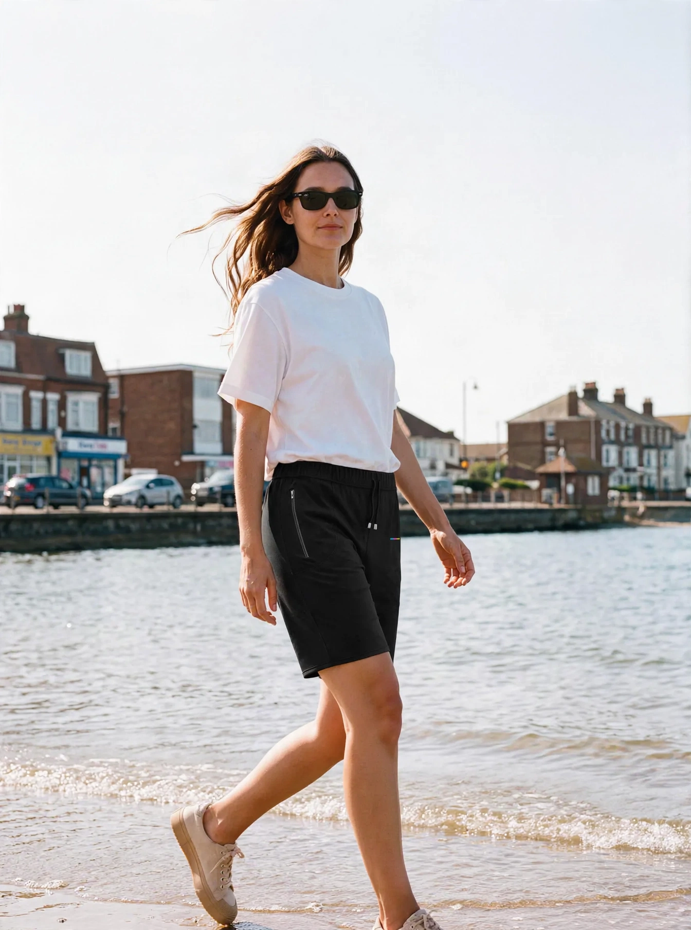 Black Shorts, front view, on model