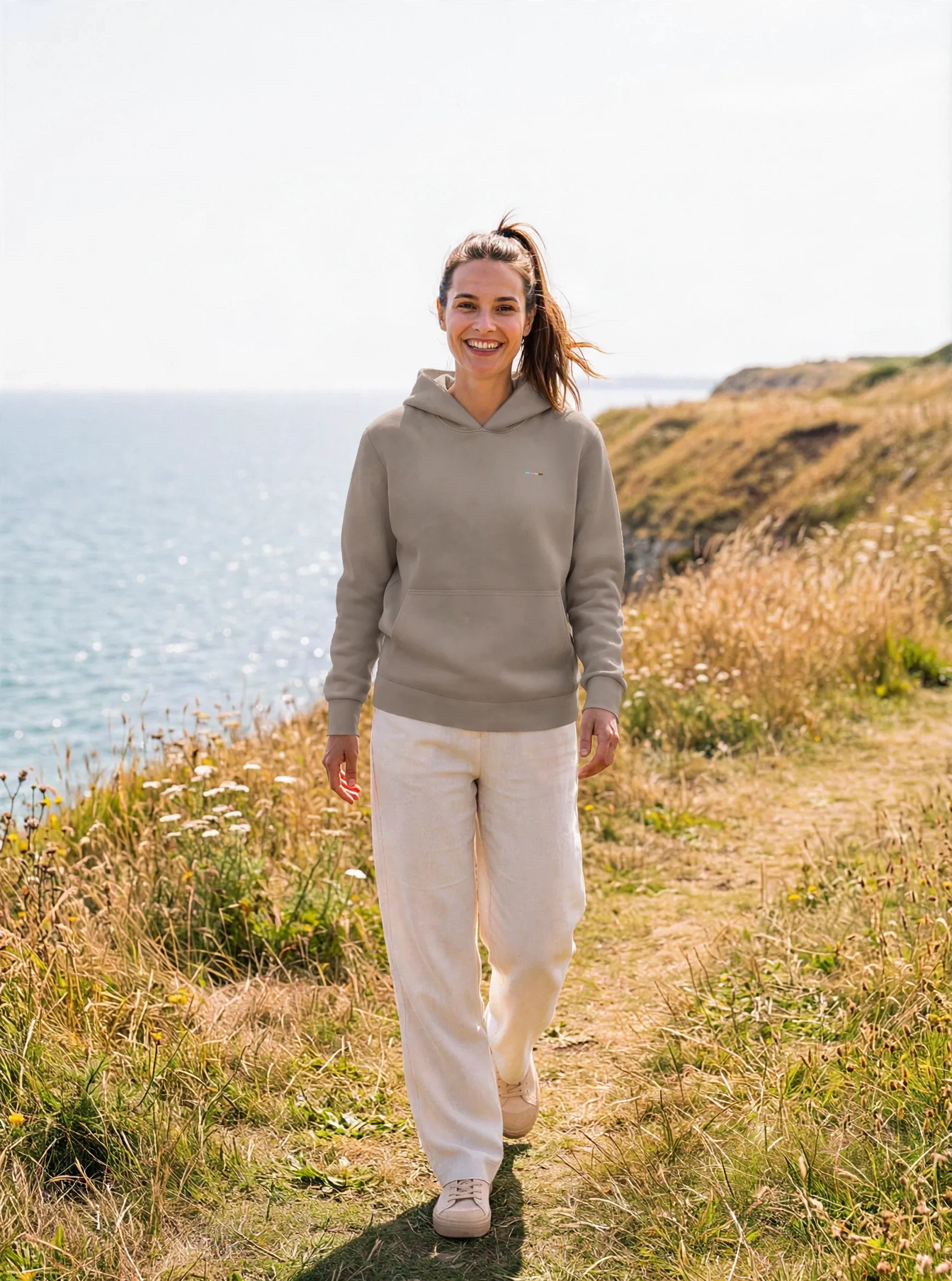 Taupe Cloudfade Hoodie, front view, on model