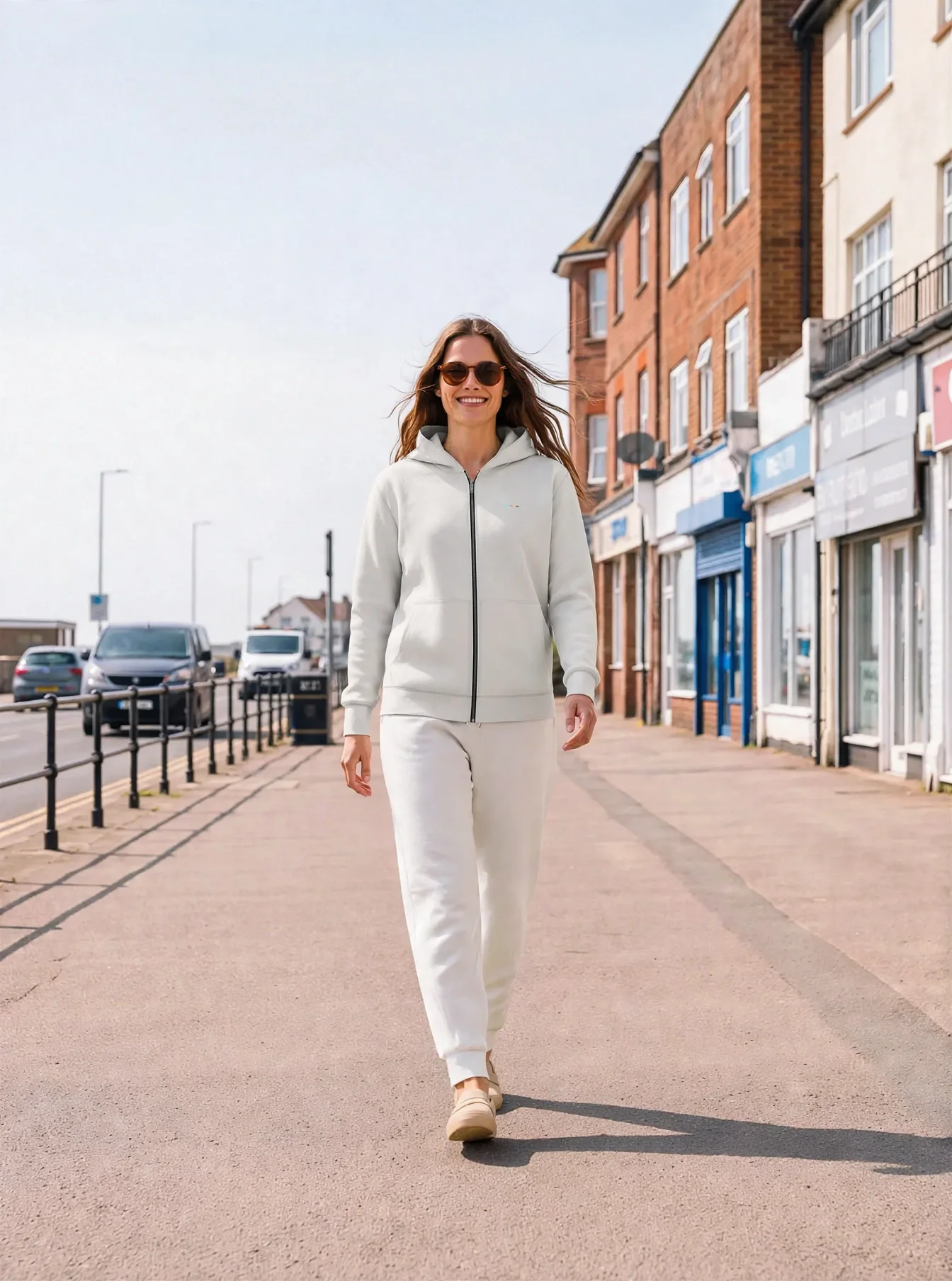 Chalk Hoodie, front view, on model