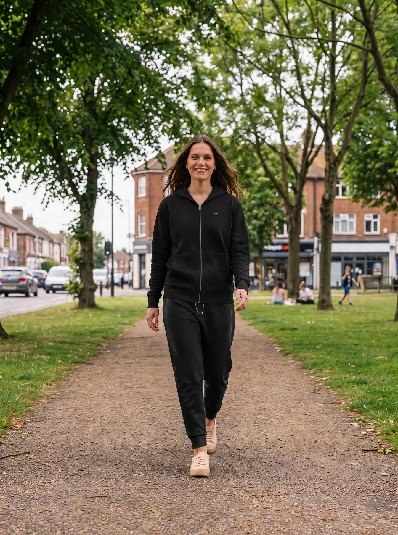 Black Hoodie, front view, on model