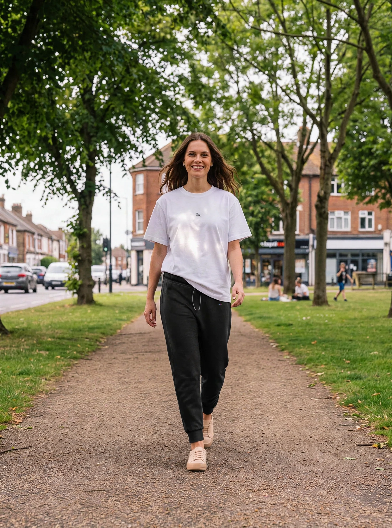 Black Joggers, front view, on model