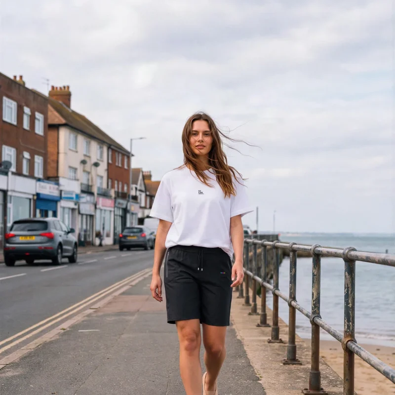 Charcoal Shorts, front view, on model