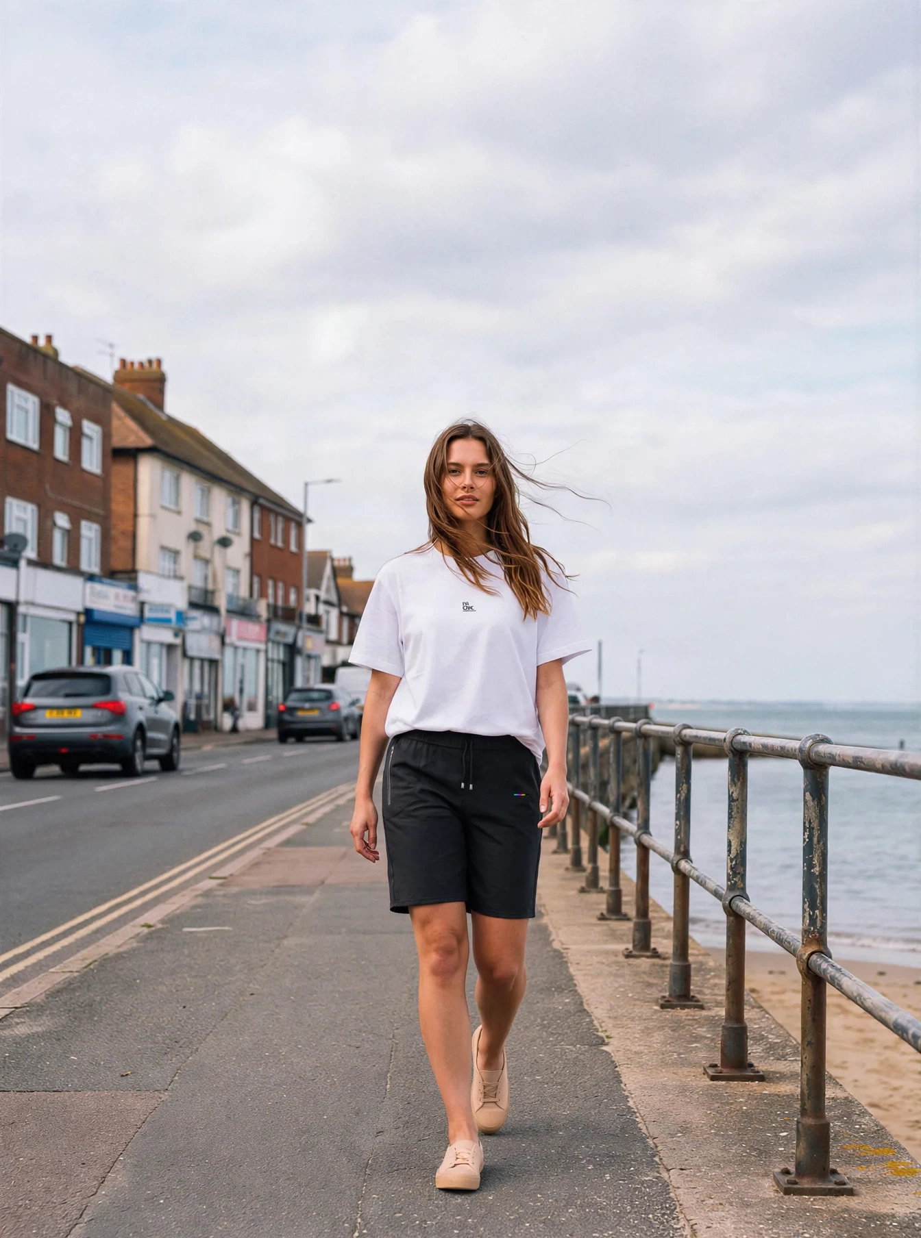 Charcoal Shorts, front view, on model