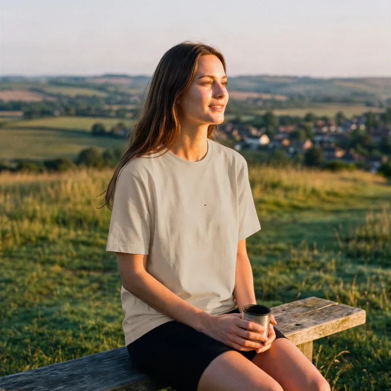 Oat T-Shirt, front view, on model