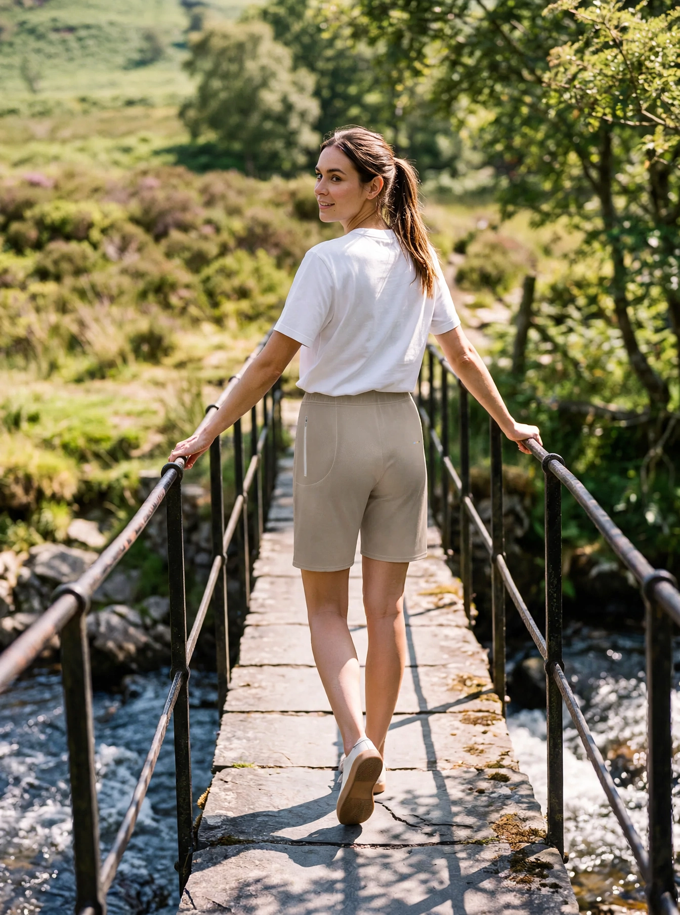 Taupe Cloudfade Shorts, front view, on model